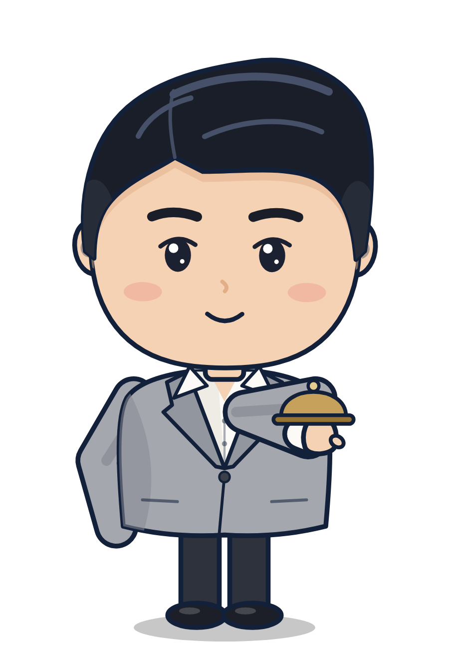 The GM, in chibi, holding a service bell